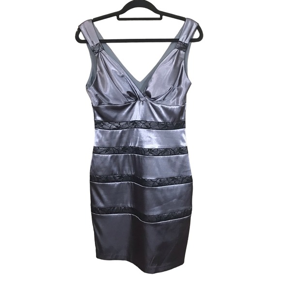 Bisou Bisou Satin Dress V-Neck Sleeveless Lace Detail Party Cocktail Dress 8 - Picture 1 of 7